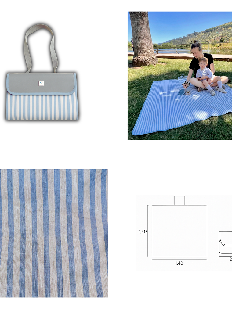 Manta de Picnic Líneas Celeste 2