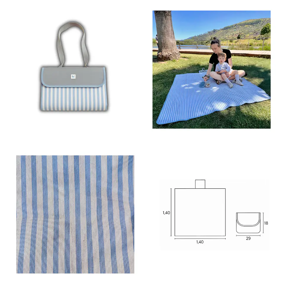 Manta de Picnic Líneas Celeste 3