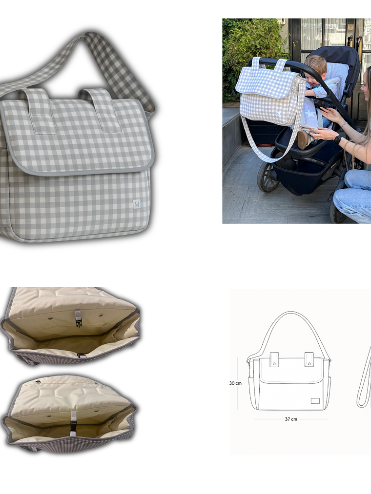 Bolso de Coche Vichy Gris Cuadros Grandes 3