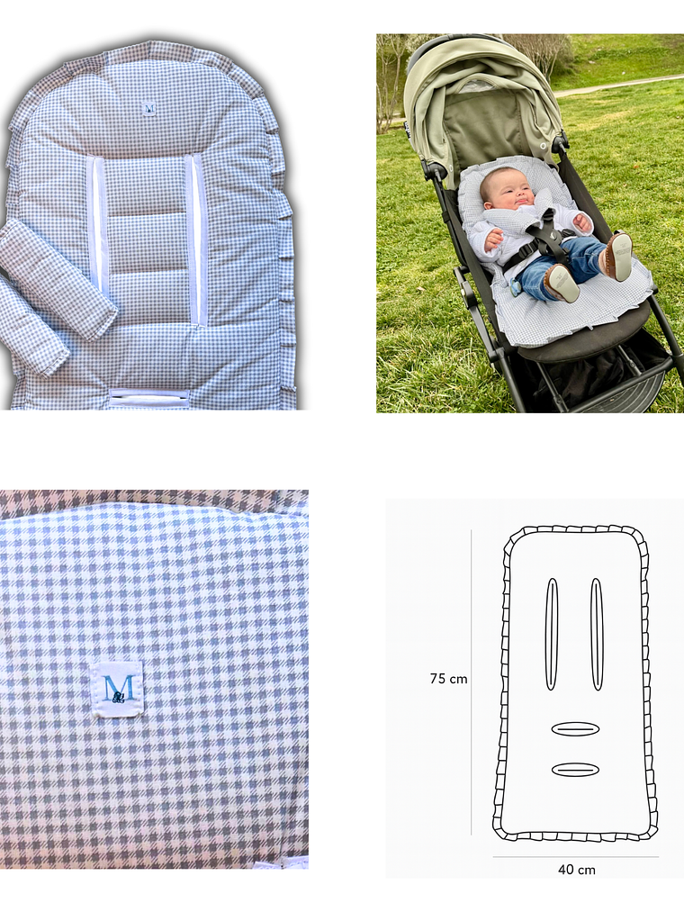 Colchoneta Protector de Coche Vichy Gris 3