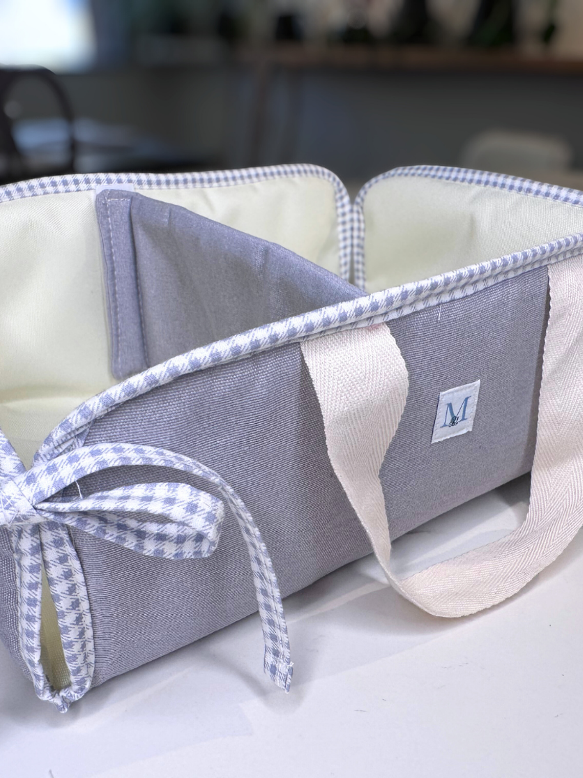 Organizador de Mudador Gris Cinta Vichy gris 3