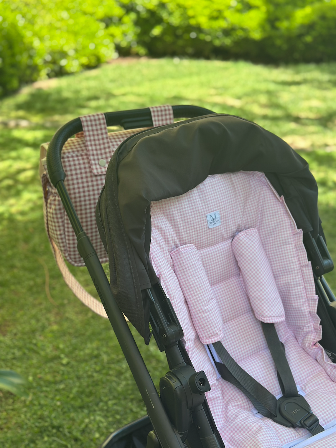 Pack Protector de Coche + Tirantes Vichy Rosado 2