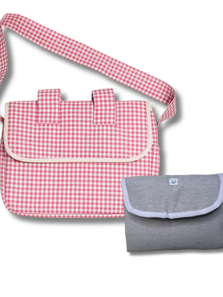 Pack Bolso de Coche Vichy Rosado + Mudador Portátil  1