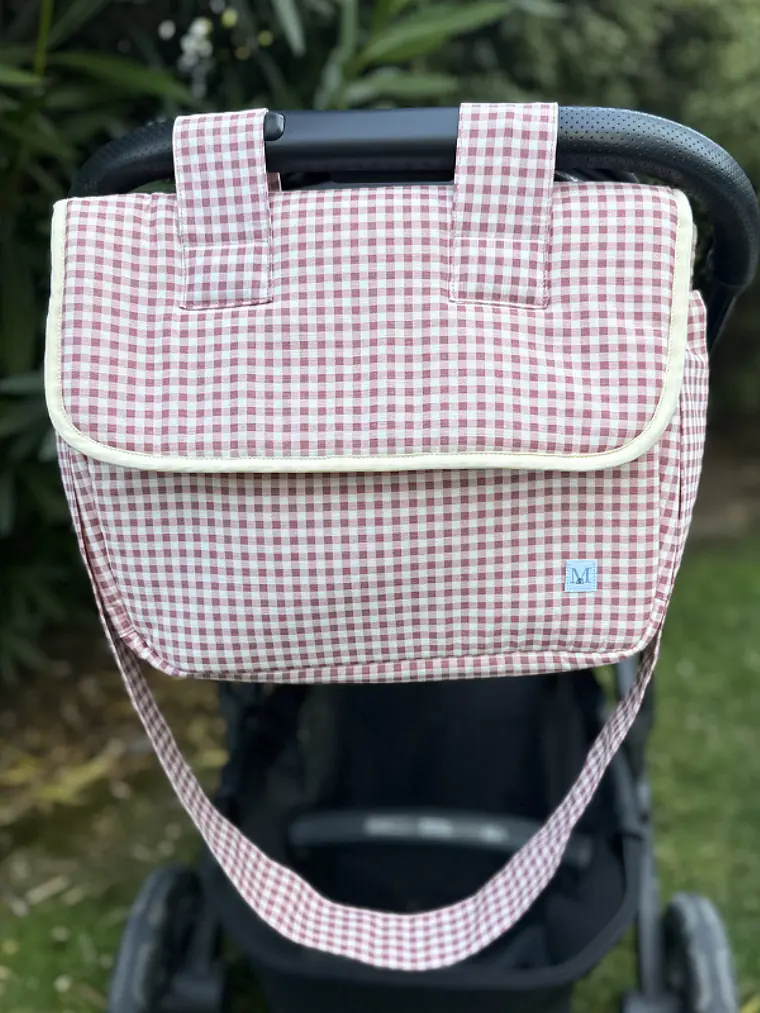 Pack Bolso de Coche Vichy Rosado + Mudador Portátil  2