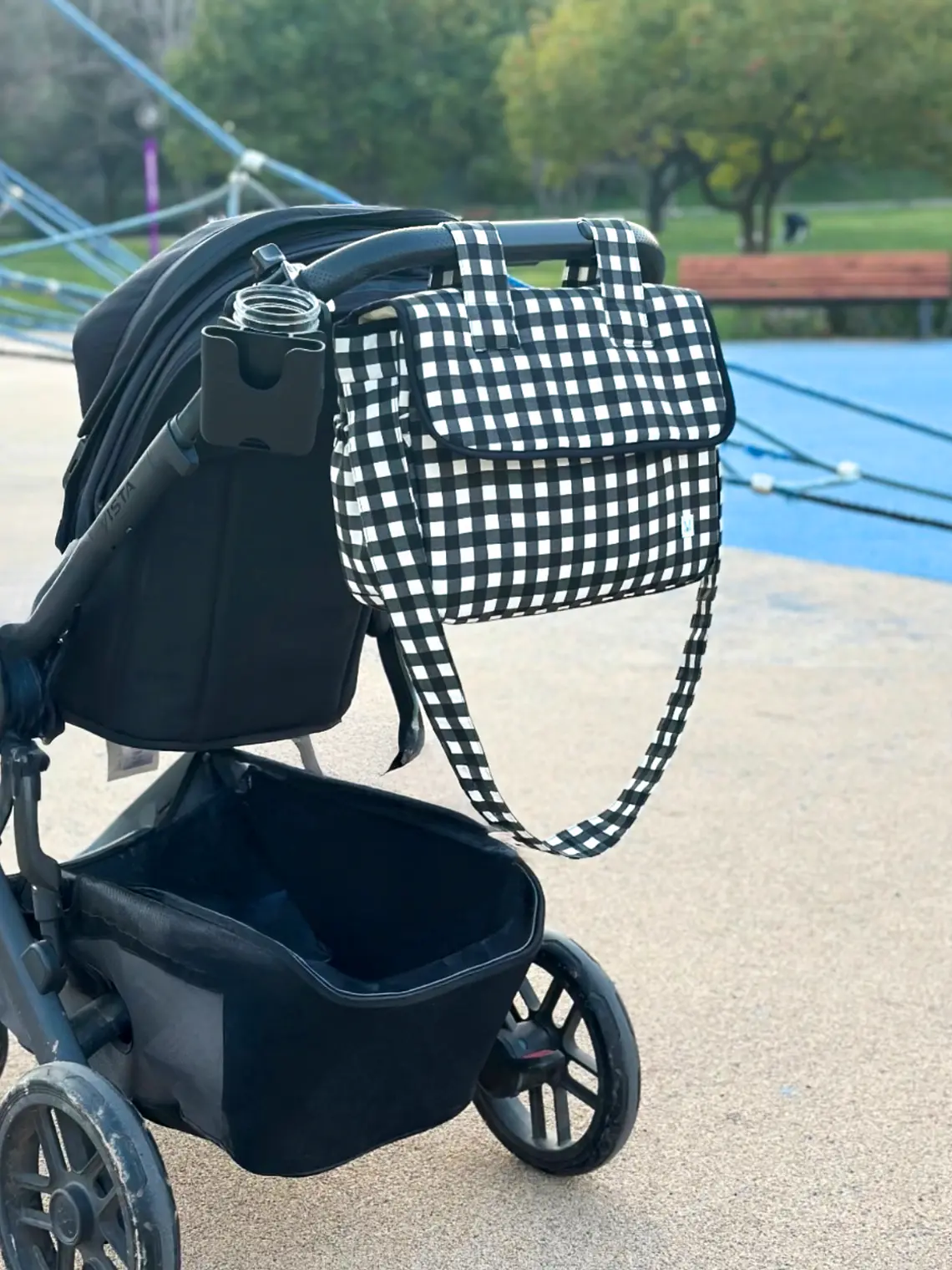 Pack Bolso de Coche Vichy Negro + Mudador Portiál  2