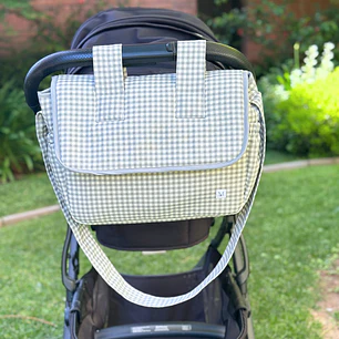 Pack Bolso de Coche Vichy Gris Cuadros Chicos + Mudador Portátil 