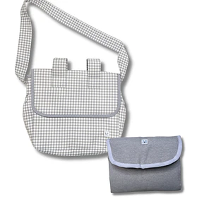 Pack Bolso de Coche Vichy Gris Cuadros Grandes + Mudador Portátil