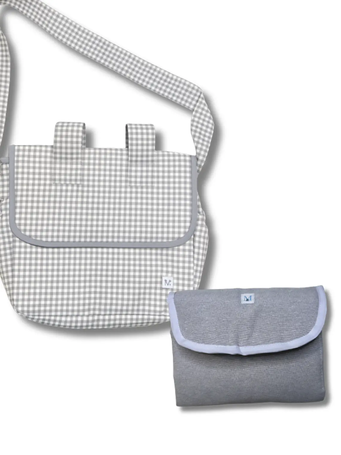 Pack Bolso de Coche Vichy Gris Cuadros Grandes + Mudador Portátil 1