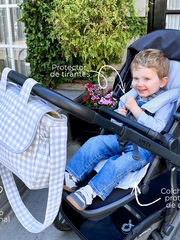 Pack Bolso de Coche Vichy Gris Cuadros Grandes + Mudador Portátil 2