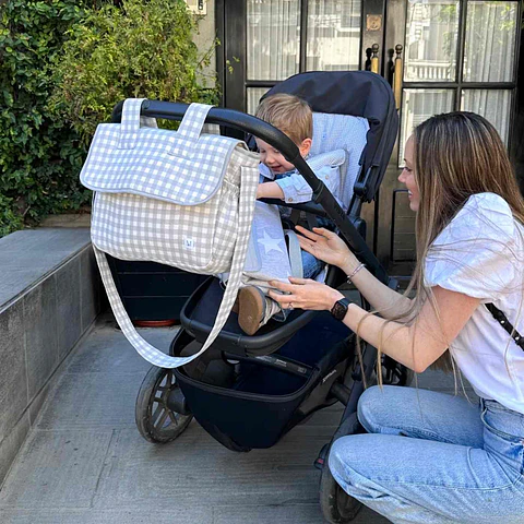 Bolso Coche Vichy Gris Cuadros Grandes