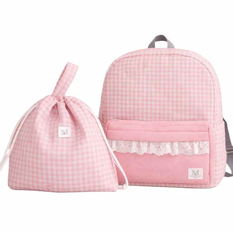 Pack Mochila Vichy Rosada + Bolsa Multiuso