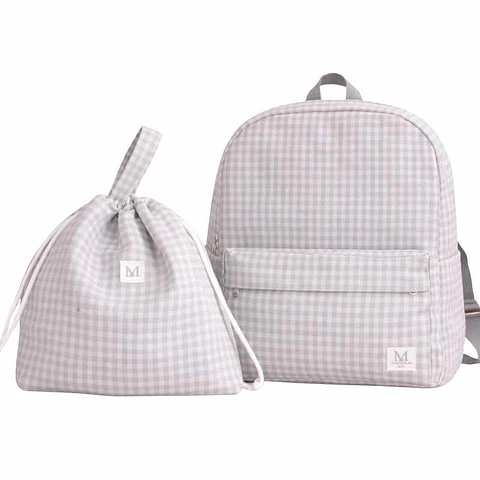 Pack Mochila Vichy Gris + Bolsa Multiuso