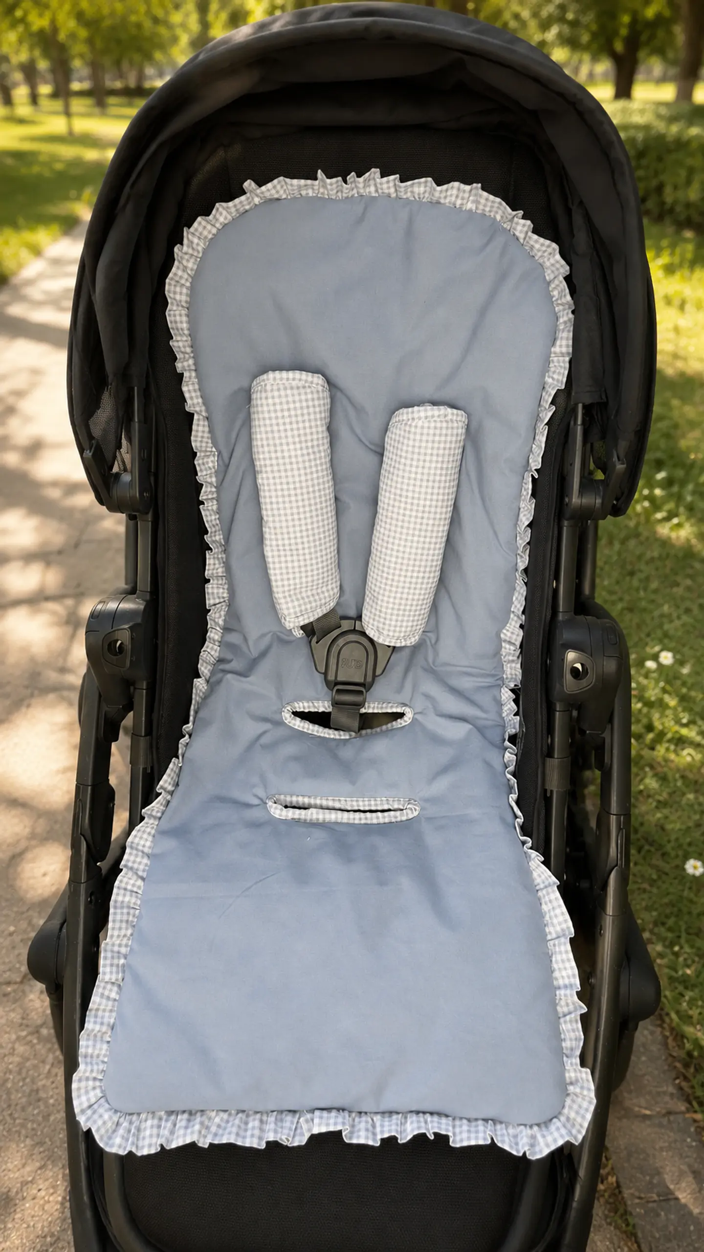 Protector Reversible Acolchado + Cubre Tirantes Vichy Gris 4