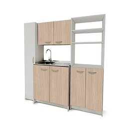 Conjunto Muebles Cocina | Kit Lavaplatos | Mural | Alacena | Microondas Roble Claro