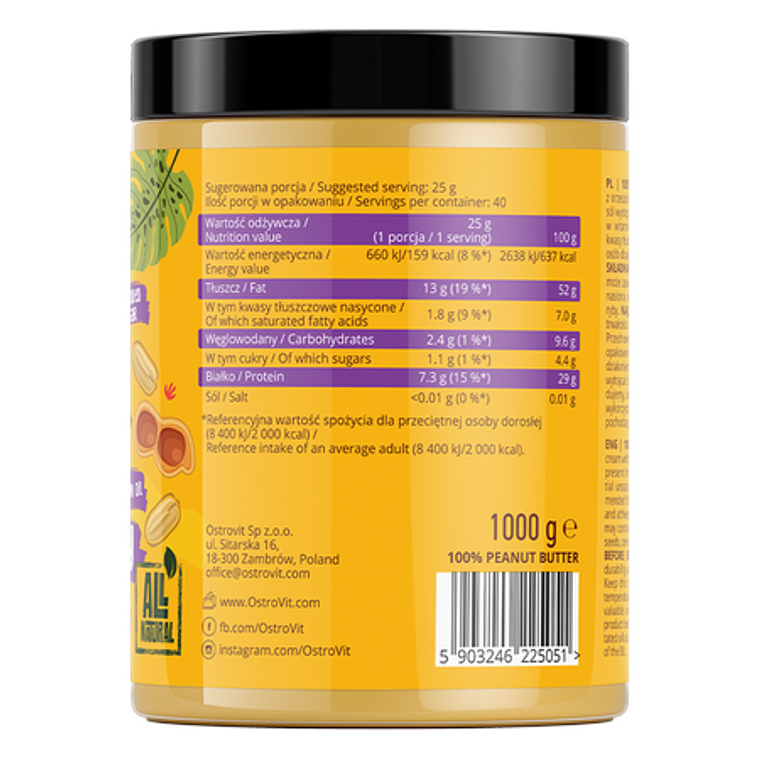 Ostrovit Snack 100% Mantequilla Mani 1000 G Crunchy 2