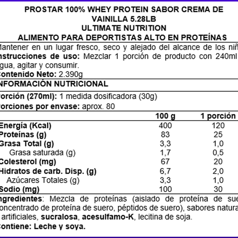 ProStar 100% Whey Protein 5 lbs - Ultimate Nutrition Vainilla 2