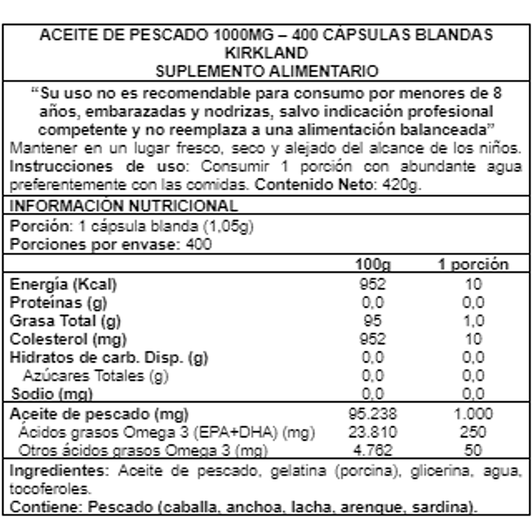 Fish Oil 1000mg 400 Tabs - Kirkland 2