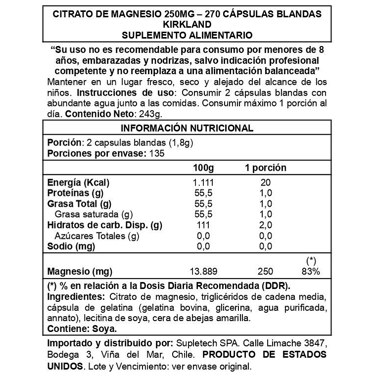 Magnesium Citrate 250mg 270 Softgels - Kirkland 2
