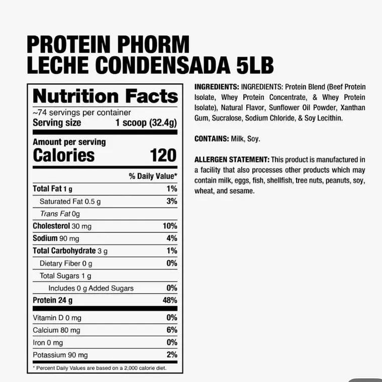 Protein PHORM Beef + Whey Hybrid Protein Matrix LECHE CONDENSADA - 5 lbs / 74 servicios  DRAGON PHARMA 2