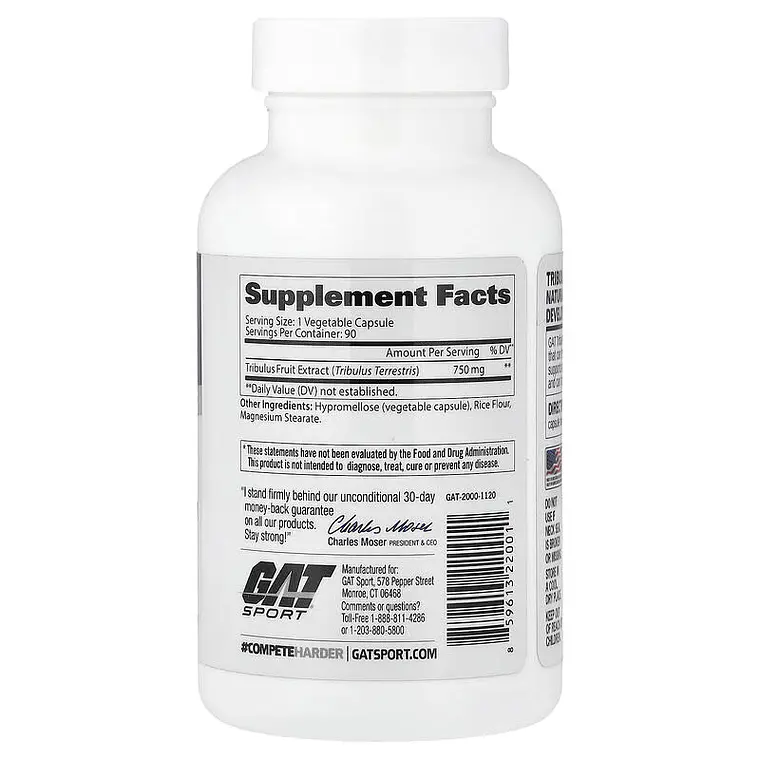 GAT, Tribulus, Potenciador del rendimiento masculino, 90 cápsulas vegetales (750 mg por cápsula) 2