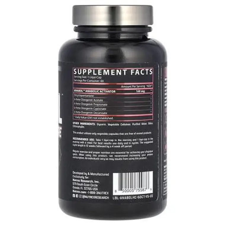 Nutrex Research, Anabol Hardcore, Suplemento activador anabólico, 160 mg, 60 cápsulas 2