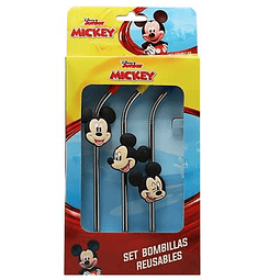 Set 3 Bombillas Acero Inoxidable Mickey + Limpiador