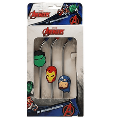 Set 3 Bombillas Acero Inoxidable Avengers + Limpiador