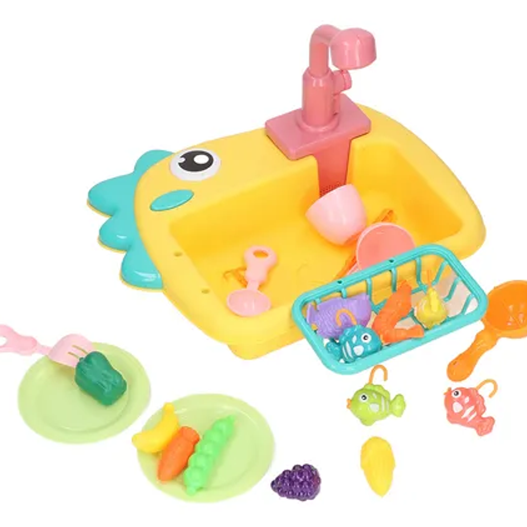 Lavaplatos Infantil con Flujo de Agua y Juego de Pesca 🐟💦 2