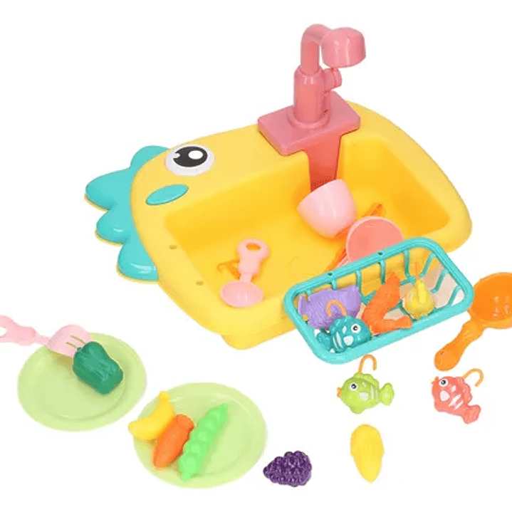 Lavaplatos Infantil con Flujo de Agua y Juego de Pesca 🐟💦 2