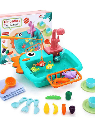 Lavaplatos Infantil con Flujo de Agua y Juego de Pesca 🐟💦