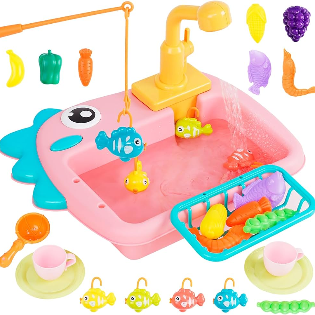 Lavaplatos Infantil con Flujo de Agua y Juego de Pesca 🐟💦 3