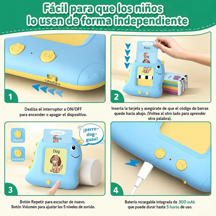 Dino Lector de Tarjetas Bilingüe Inglés -Español  3