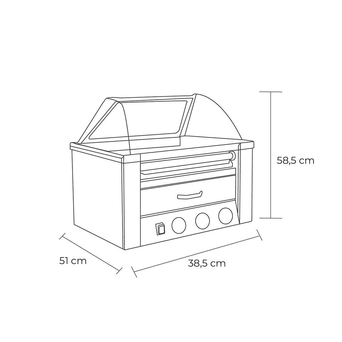 Parrilla Hot Dog 9 Roller + Calentador de pan 8