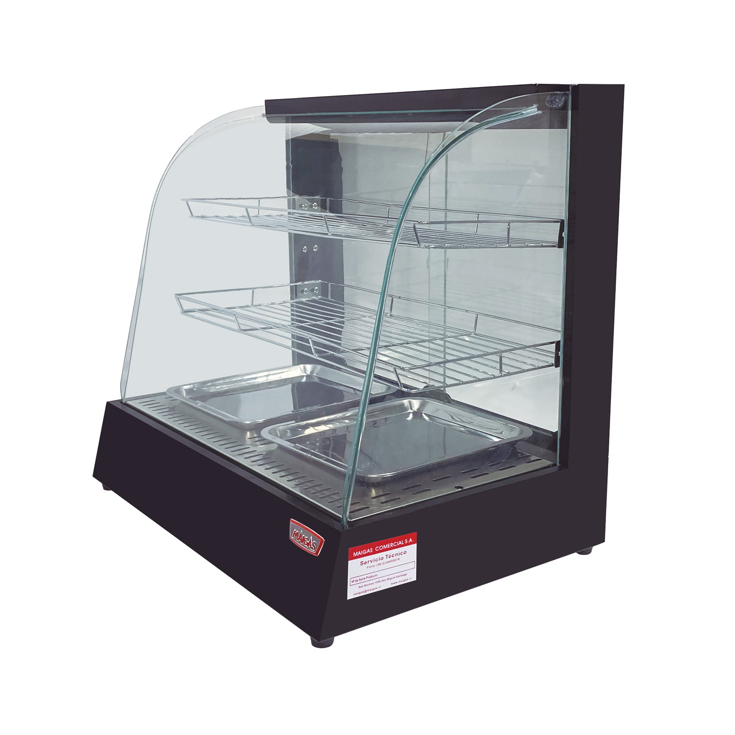 Exhibidor curvo mantenedor de calor negro - Retaildigital.cl