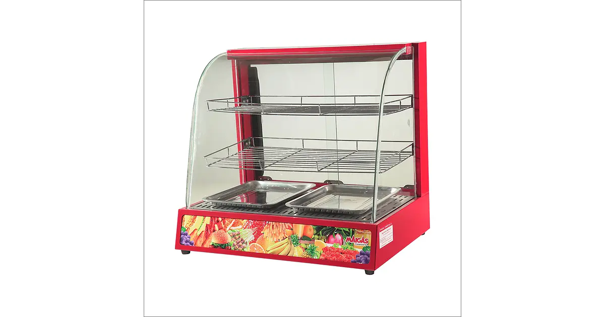 Exhibidor curvo mantenedor de calor – Rojo - Retaildigital.cl