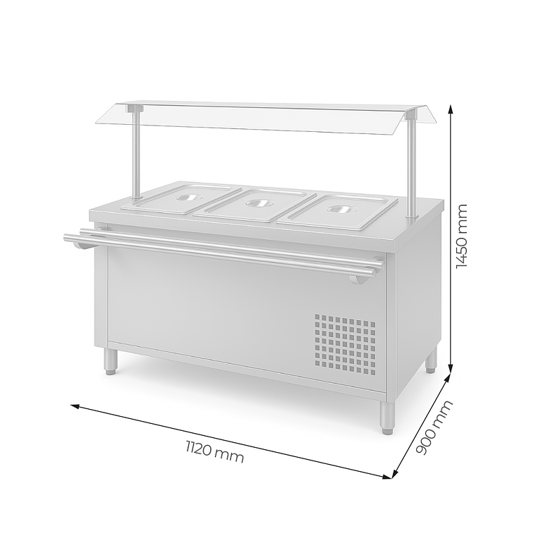 SALAD BAR 3 GN 1/1 + CUPULA + DESLIZA BANDEJA 2