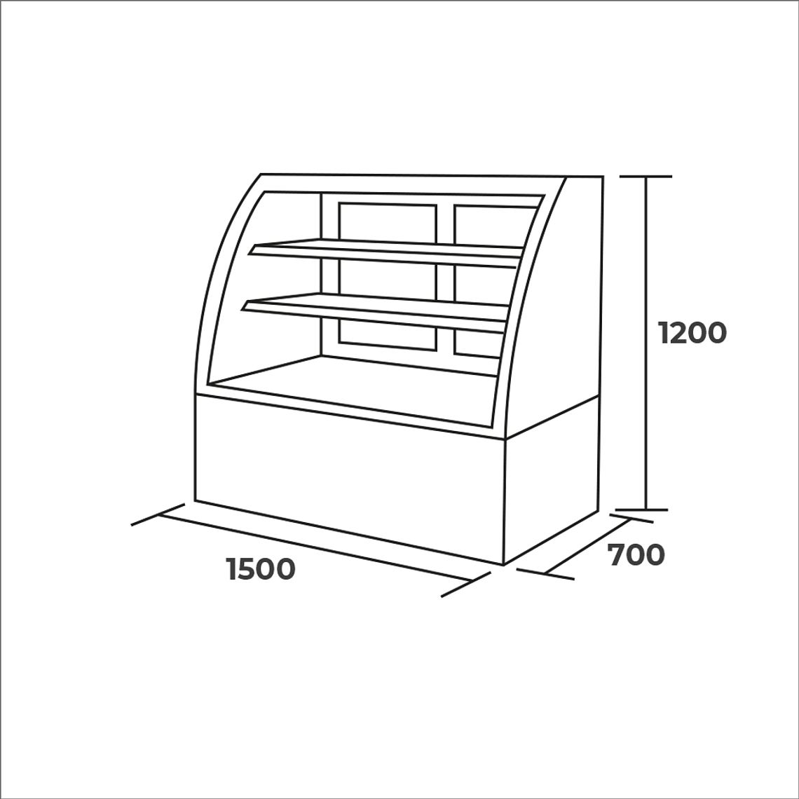 Vitrina pastelera curva 1500x750x1200mm 3