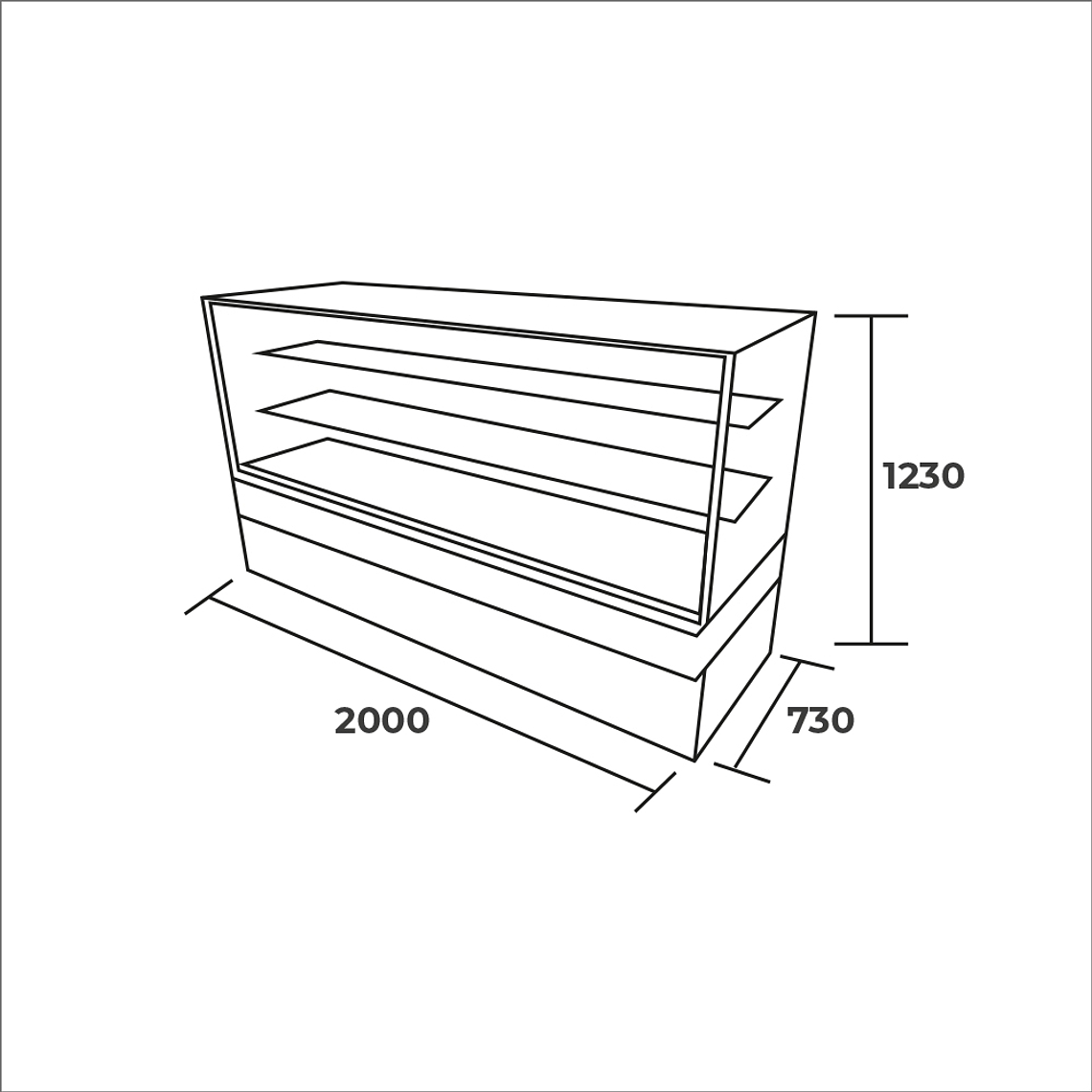 Vitrina pastelera recta 2000x730x1230mm 2