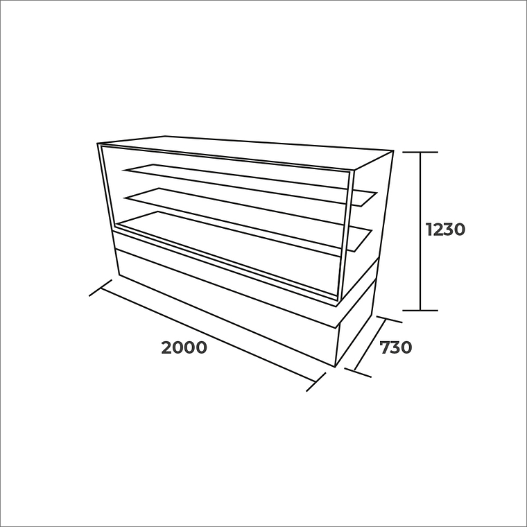 Vitrina pastelera recta 2000x730x1230mm 2