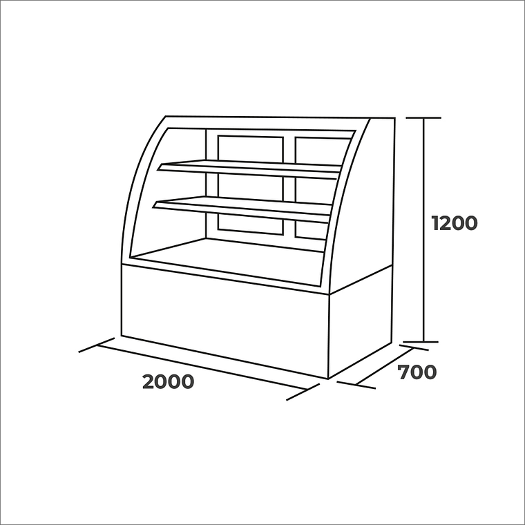 Vitrina pastelera curva 2000x750x1200mm 2
