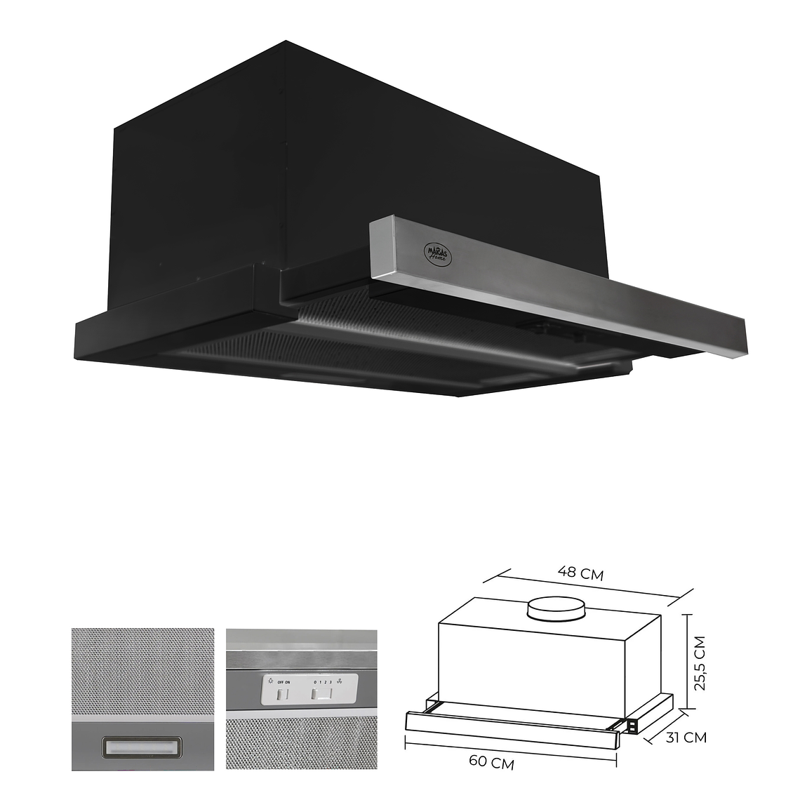 Kit Horno 60 litros con spiedo + Encimera vitrocerámica 4 quemadores + Campana retráctil	 4
