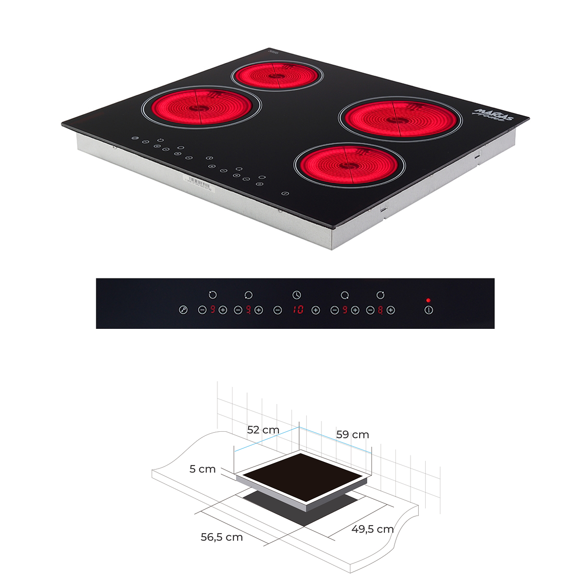 Kit Horno 60 litros con spiedo + Encimera vitrocerámica 4 quemadores + Campana retráctil	 5