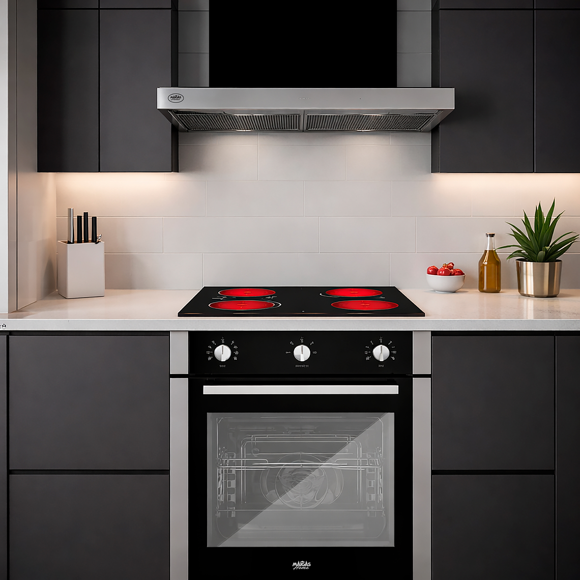 Kit Horno 60 litros con spiedo + Encimera vitrocerámica 4 quemadores + Campana retráctil	 3