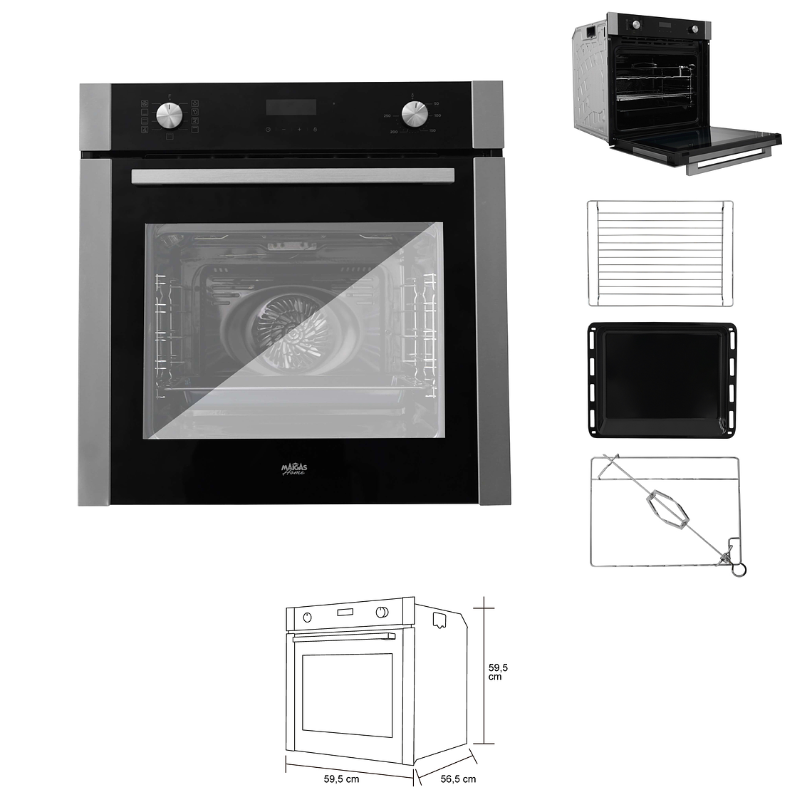 Kit Horno 60 litros con spiedo + Encimera a gas 4 quemadores + Campana decorativa rectangular	 4