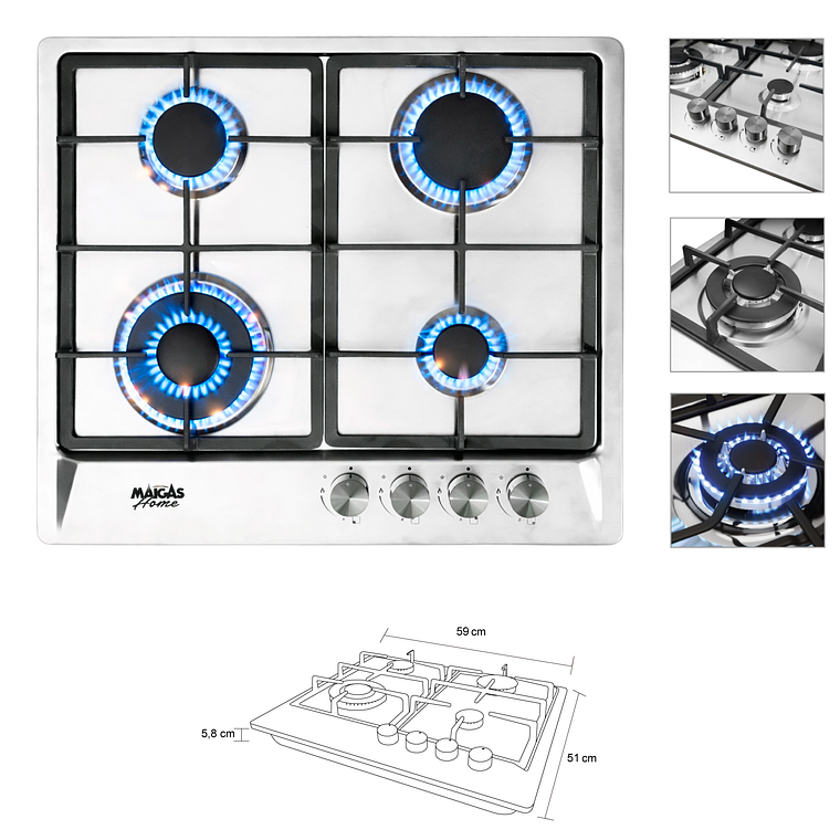 Kit Horno 60 litros con spiedo + Encimera a gas 4 quemadores	 4