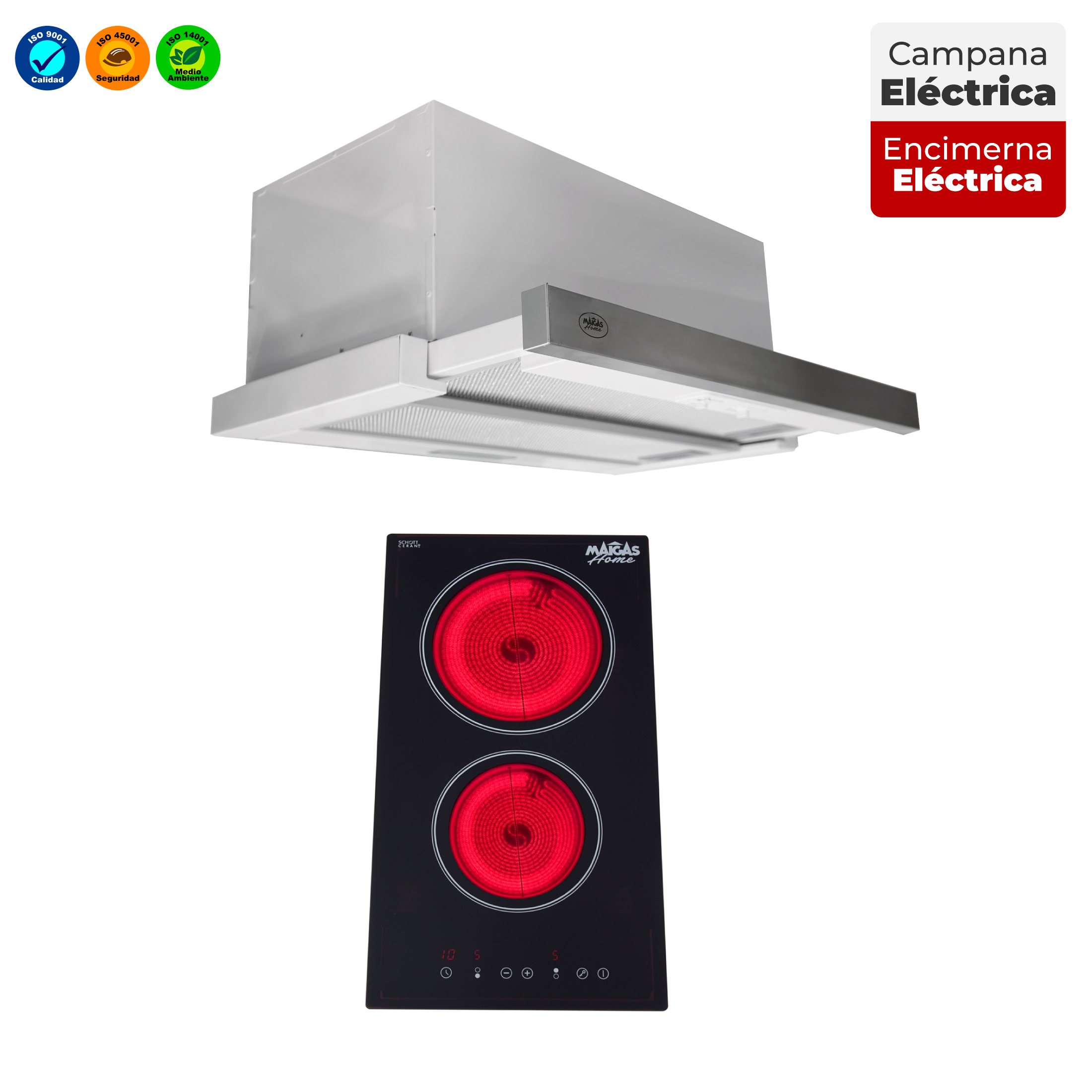Kit Encimera eléctrica vitrocerámica 2 quemadores + Campana retráctil gris - Retaildigital.cl