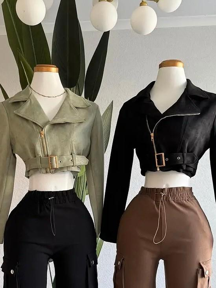 Chaqueta Cropped estilo Biker 1