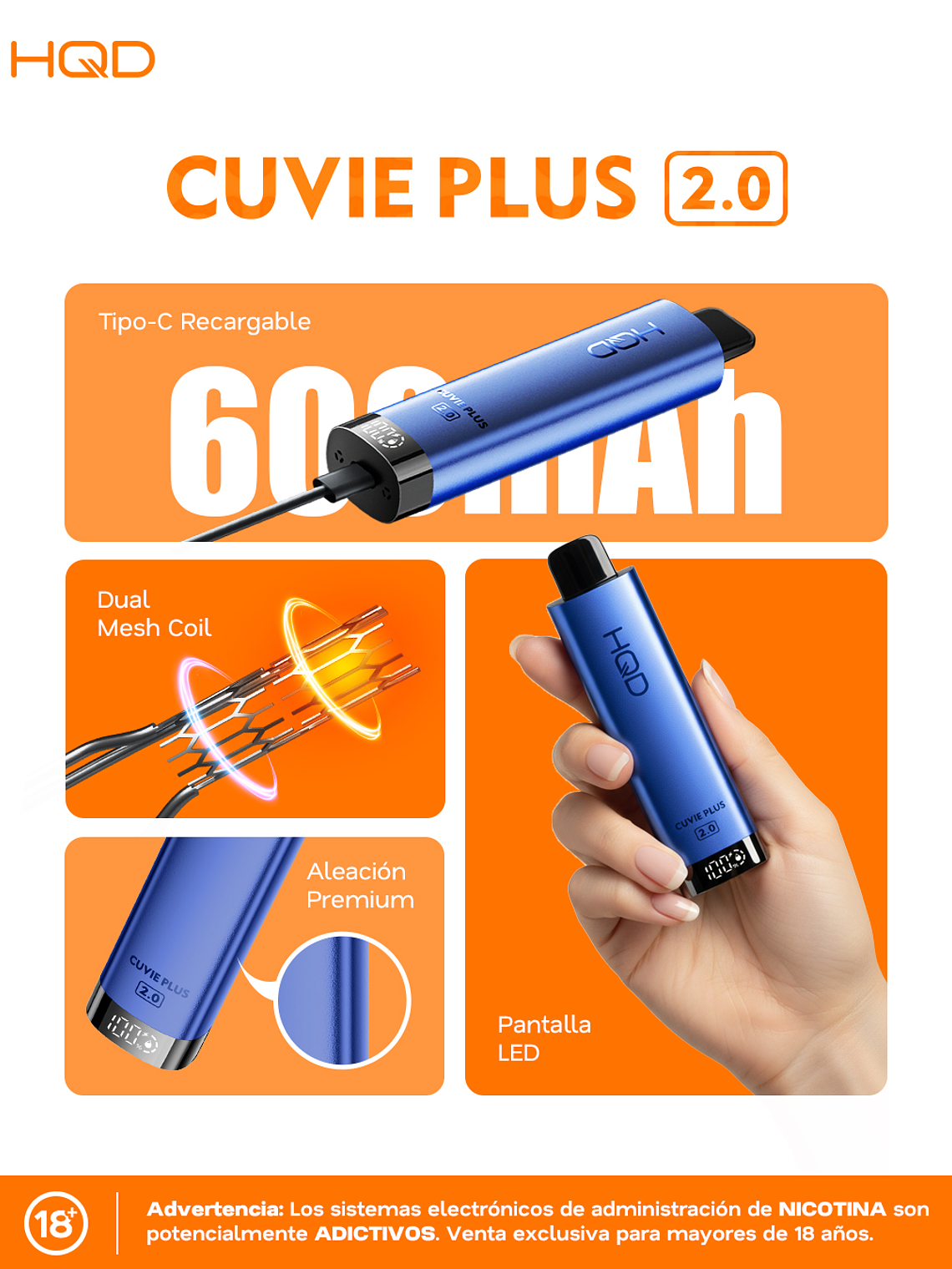 HQD Cuvie Plus 2.0 9000Puffs Blue Razz Ice 4