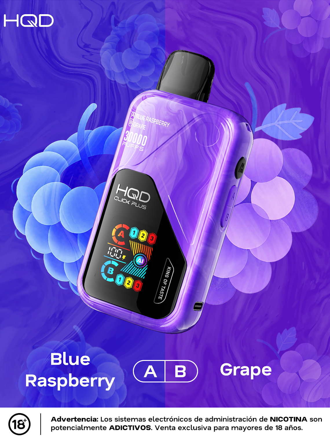 HQD Click Plus 30000 Puffs Blue Raspberry / Grape 1