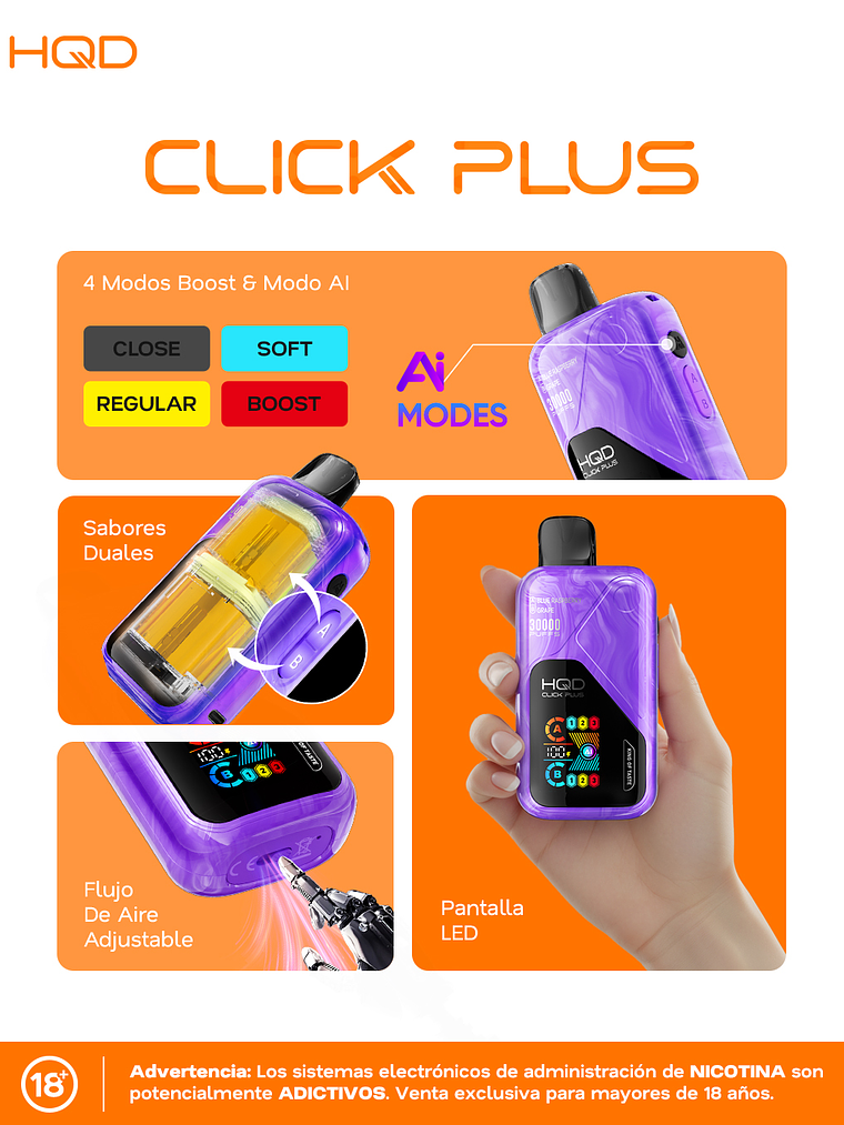 HQD Click Plus 30000 Puffs Blue Raspberry / Grape 4